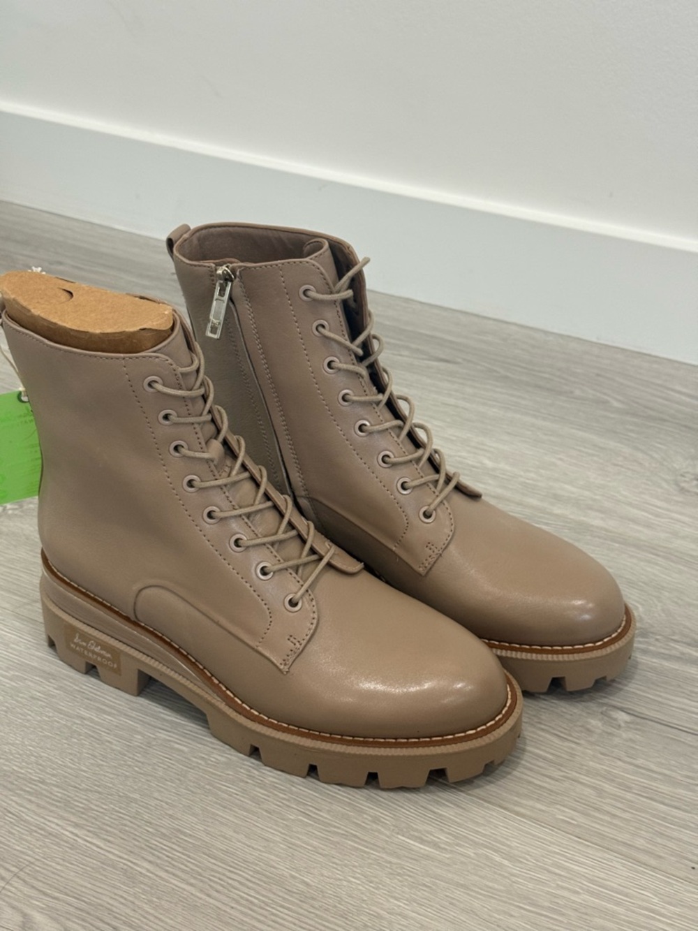 Sam Edelman Taupe Lace-Up Combat Boots
